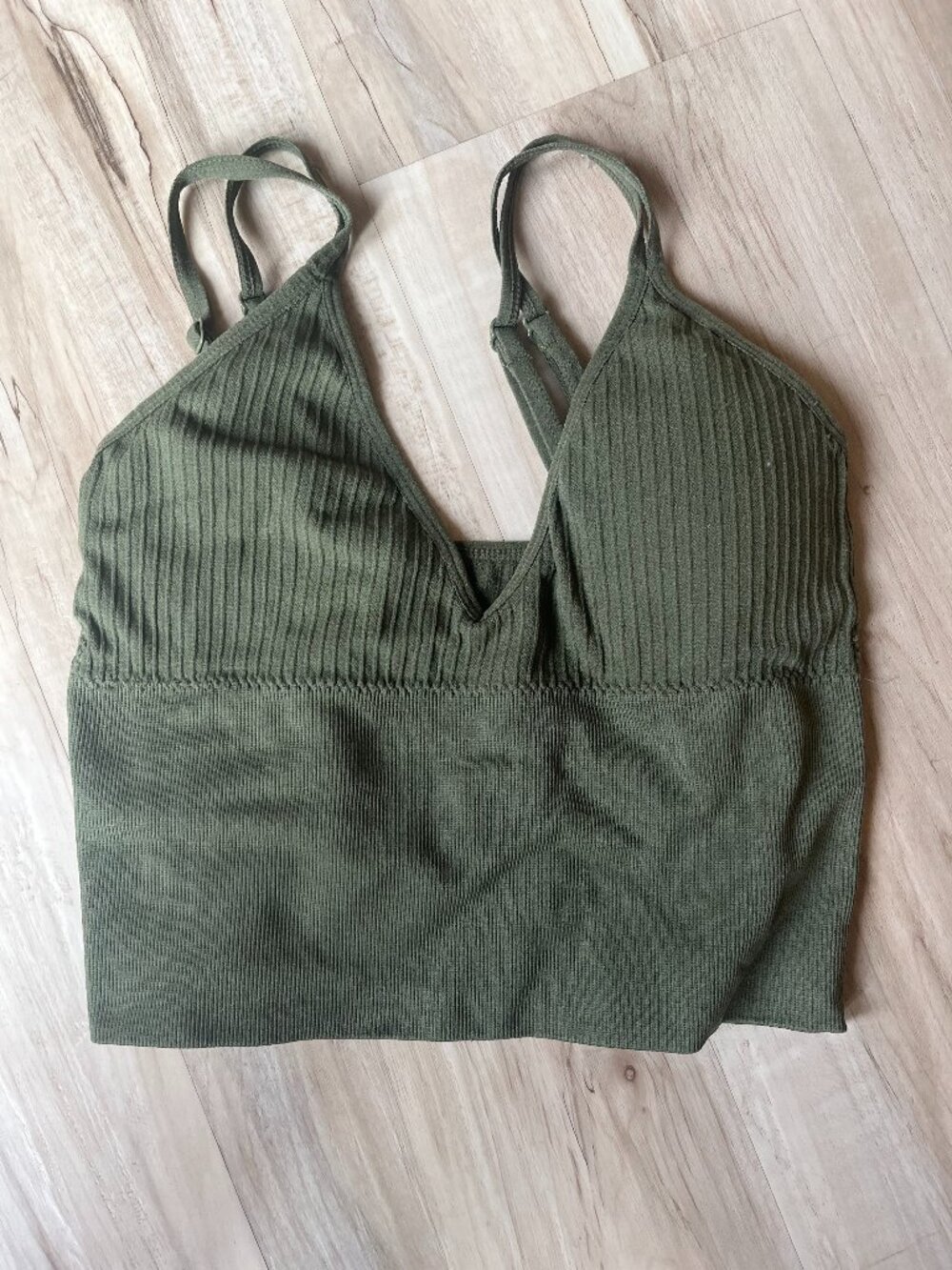 C&California olive green ribbed seamless double-strap